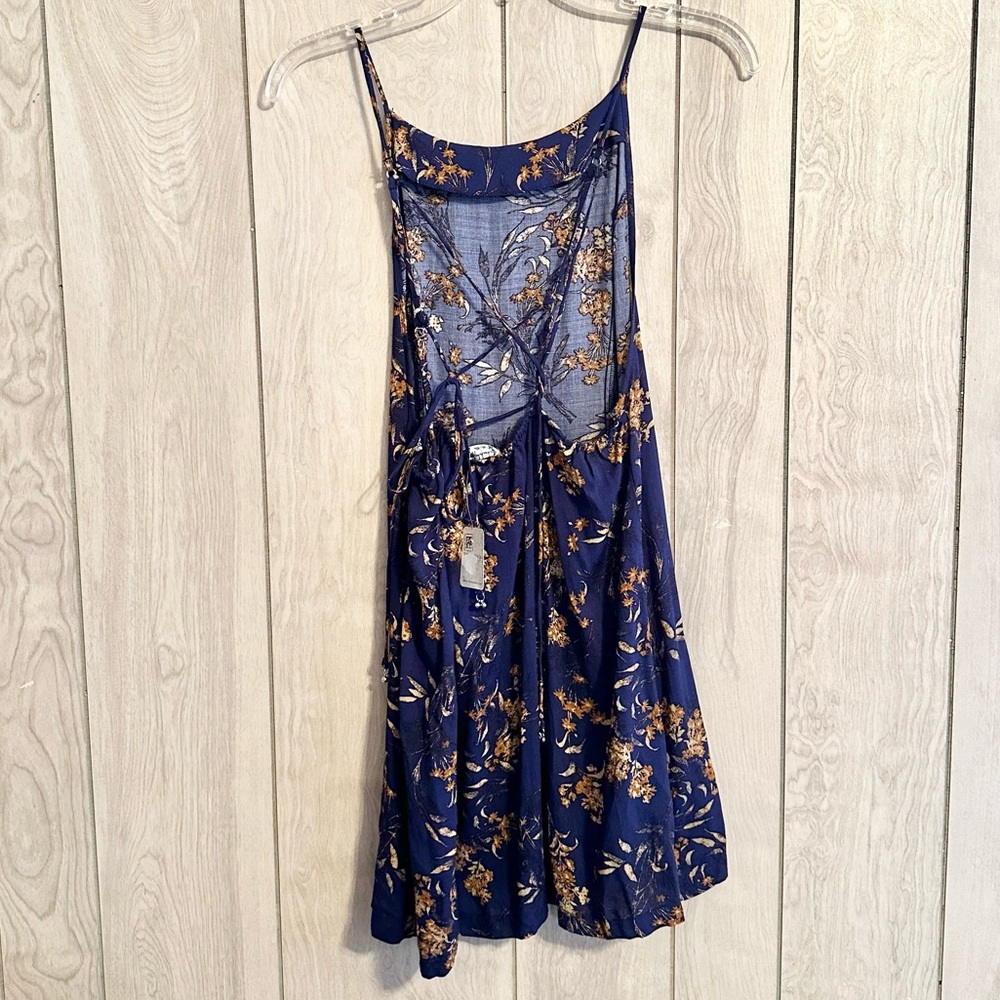 Free People Floral Mini Dress in Navy and Brown - Picture 4 of 7